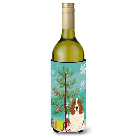 CoolCookware Merry Christmas Tree Basset Hound Wine Bottle Beverge Insulator Hugger